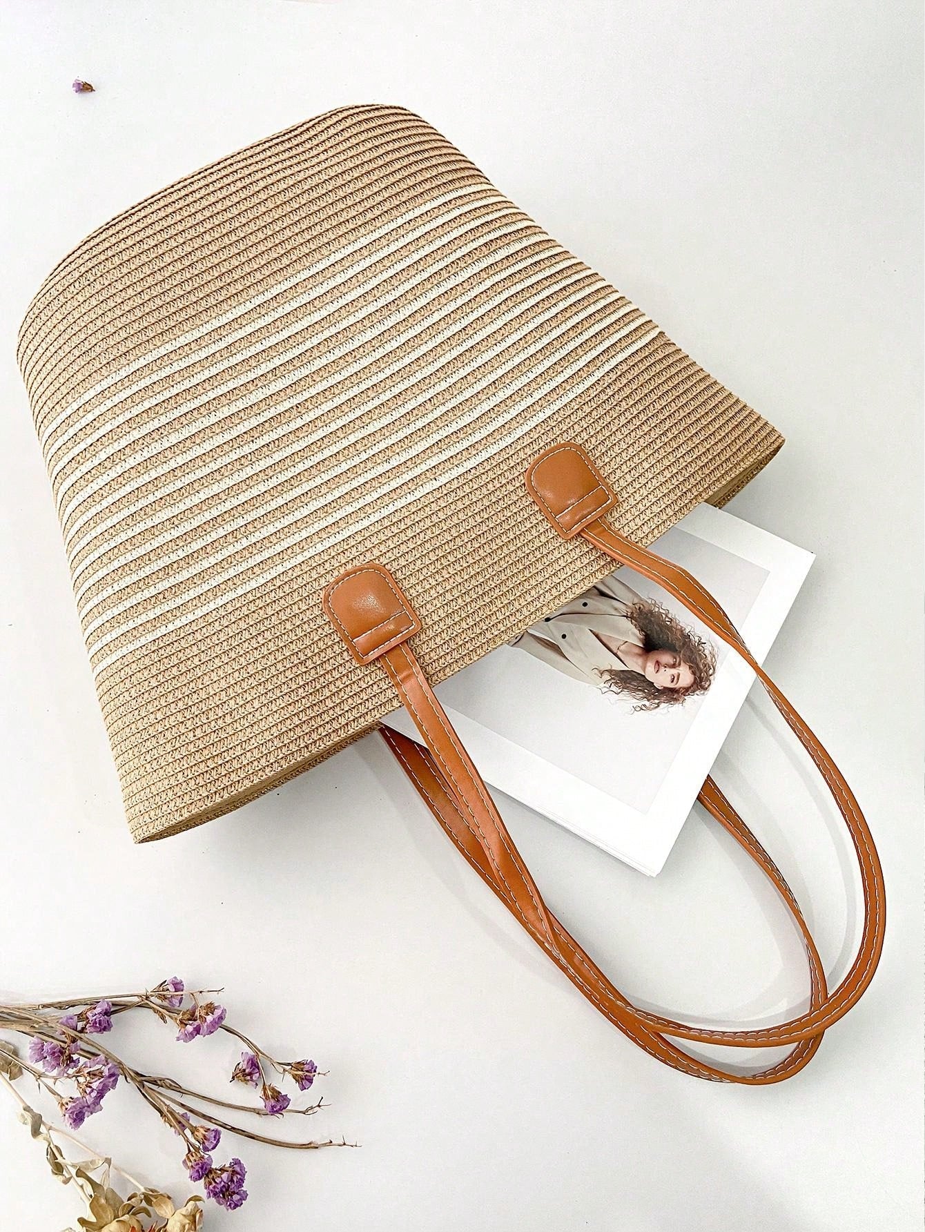 Kit Bolsa de Praia Grande e Chapéu de Sol Estilo Boho Ideal para Férias,Viagens