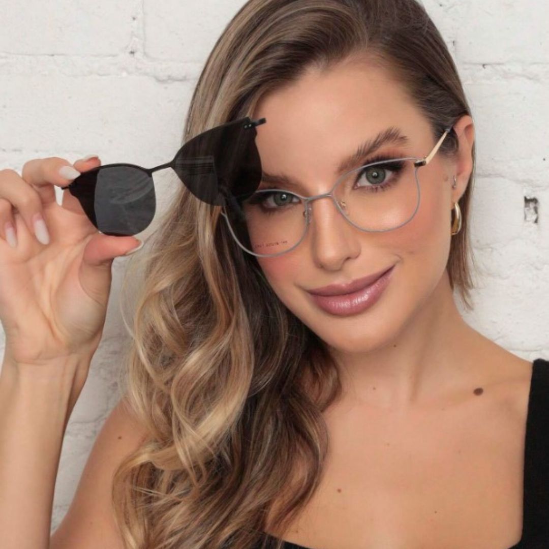 Óculos Feminino Prime Clipon 2 em 1 - Armação para Lentes de Grau Modelo Gatinha